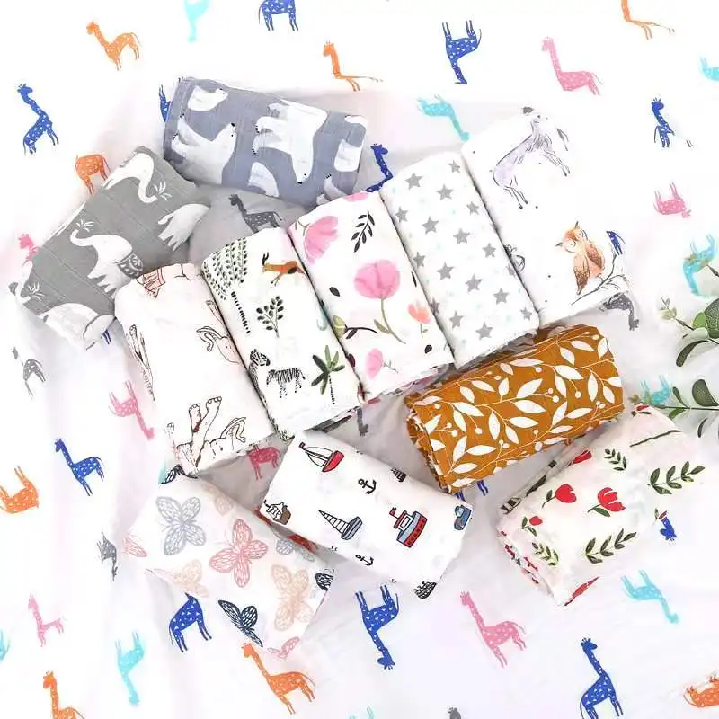 Custom Digital Prints Cotton Baby Warp Blankets Hot Sale 2 Layer 70% Bamboo 30% Cotton Baby 120*110 Muslin Swaddle Blanket