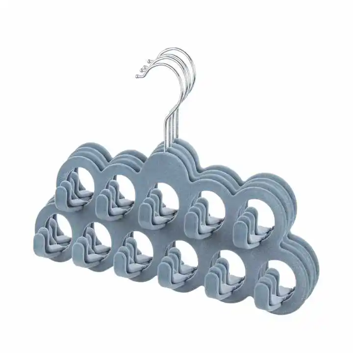 Single Tier Plastic Flocked Belt Hanger Non-Slip Velvet Silk Scarf Rack with Hook Clothing Hijab Hangers Velvet Fabric Hangers