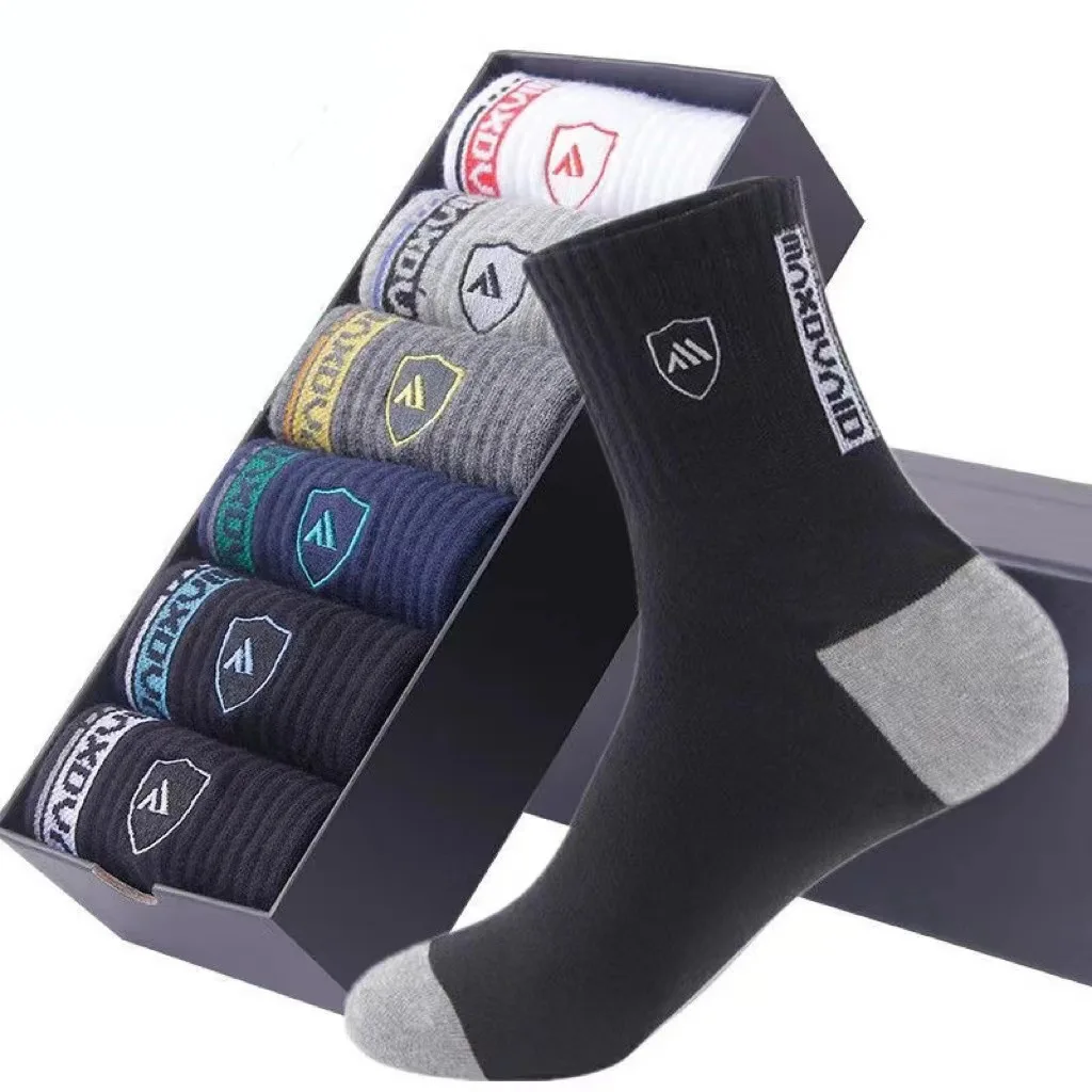 6 Pairs Box Classic Soft Business Socks Crew Bamboo Polyester Fiber Men Tube Sport Socks Set In A Box