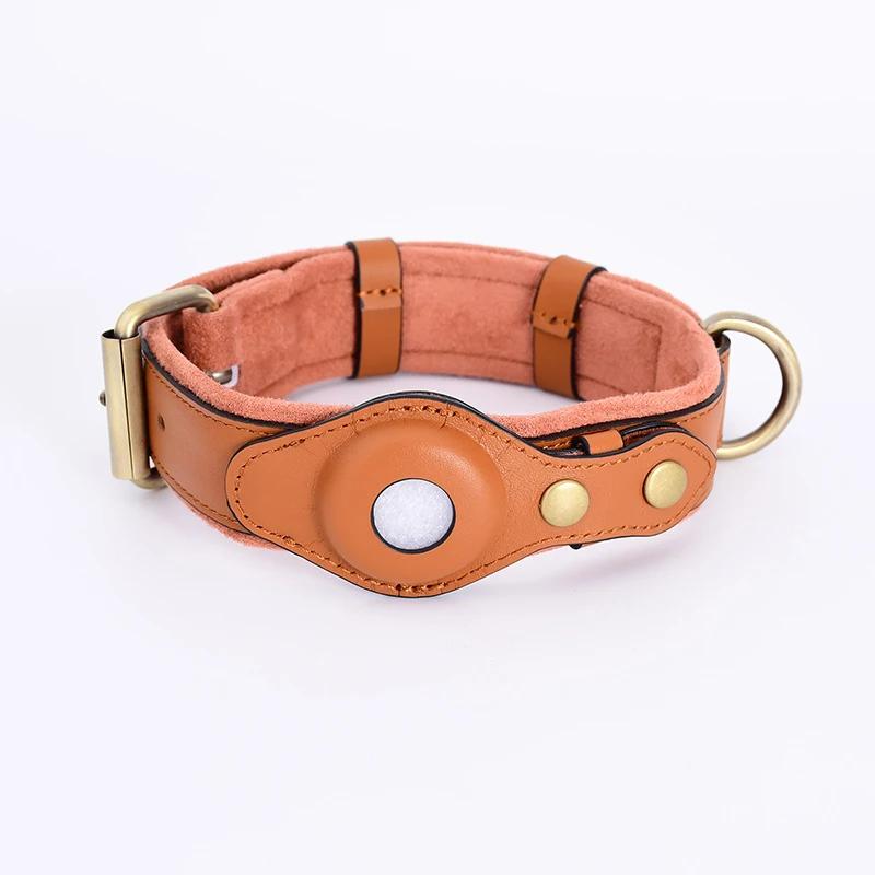Wholesale Customizable Leather Dog Position Collar Tracker Case Lined Polyester For AirTag