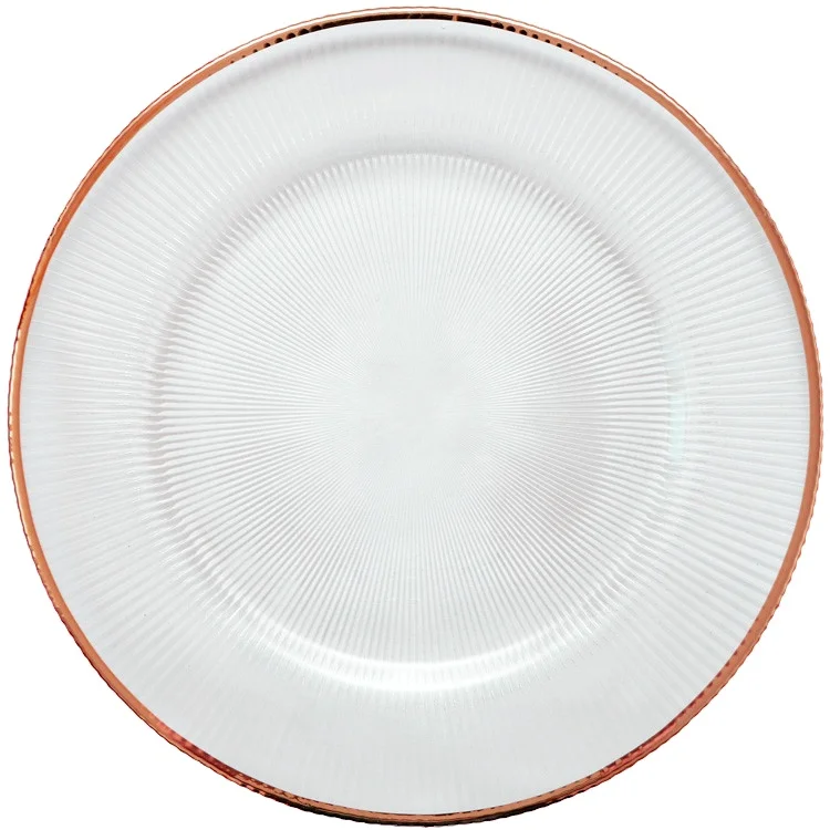 Rose gold rim wholesale clear glass charger plates