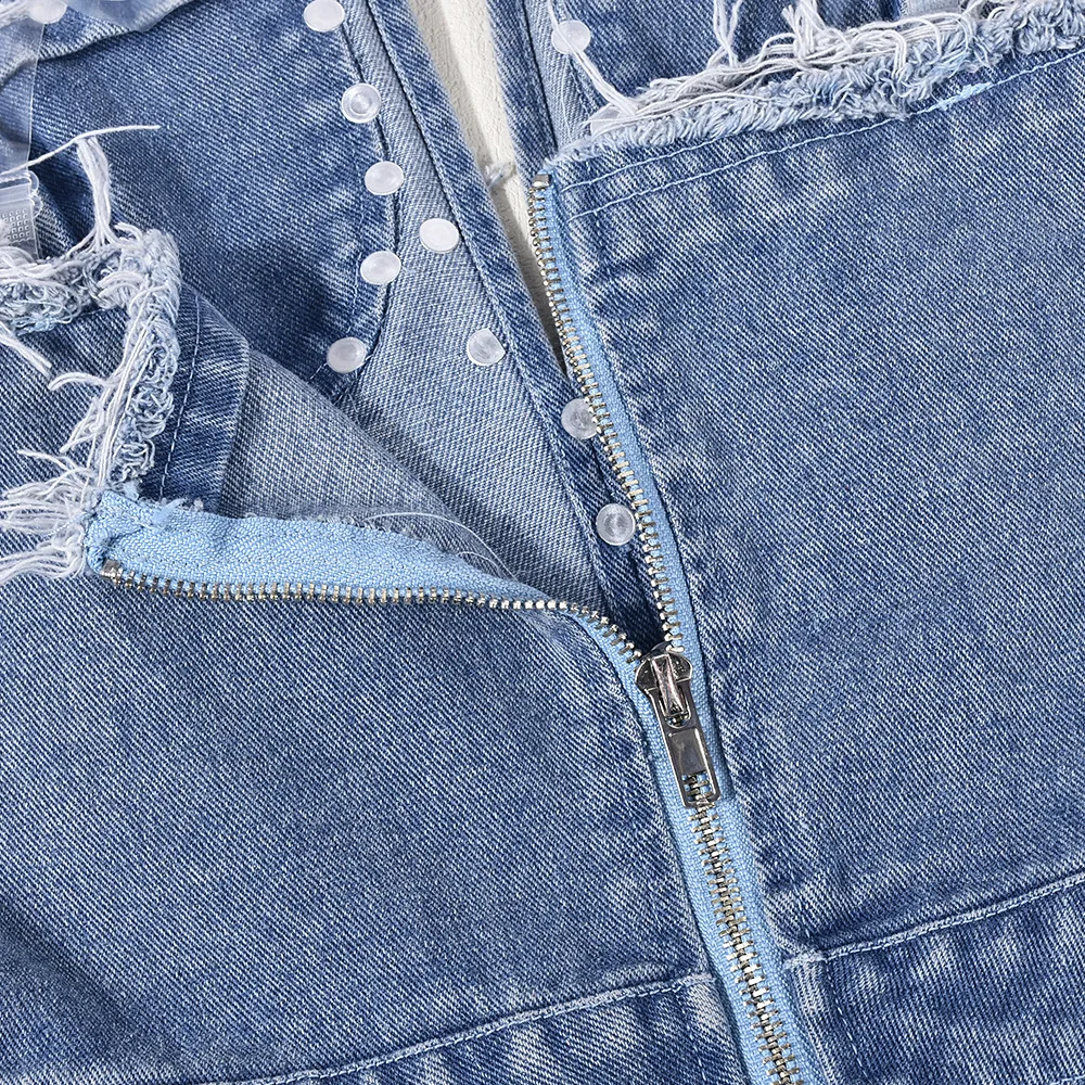 2023 Denim Jumpsuit Women Sleeveless Strapless Jeans Jumpsuits Sexy Hollow Out Hole Tassel Denim Jumpsuit Women