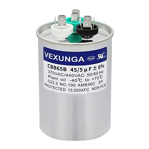 VEXUNGA MFD 370V or 440V Dual Run Start Round A/C Capacitor 45 5 uF 370 440 Volt VAC CBB65B Air Conditioner Capacitors for