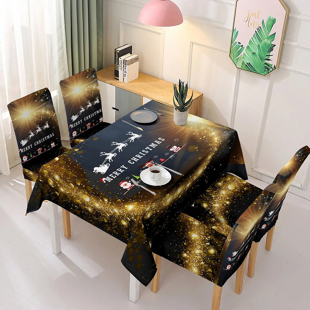 Christmas digital printing polyester Party dining tablecloth chair cover sets Table Cloth