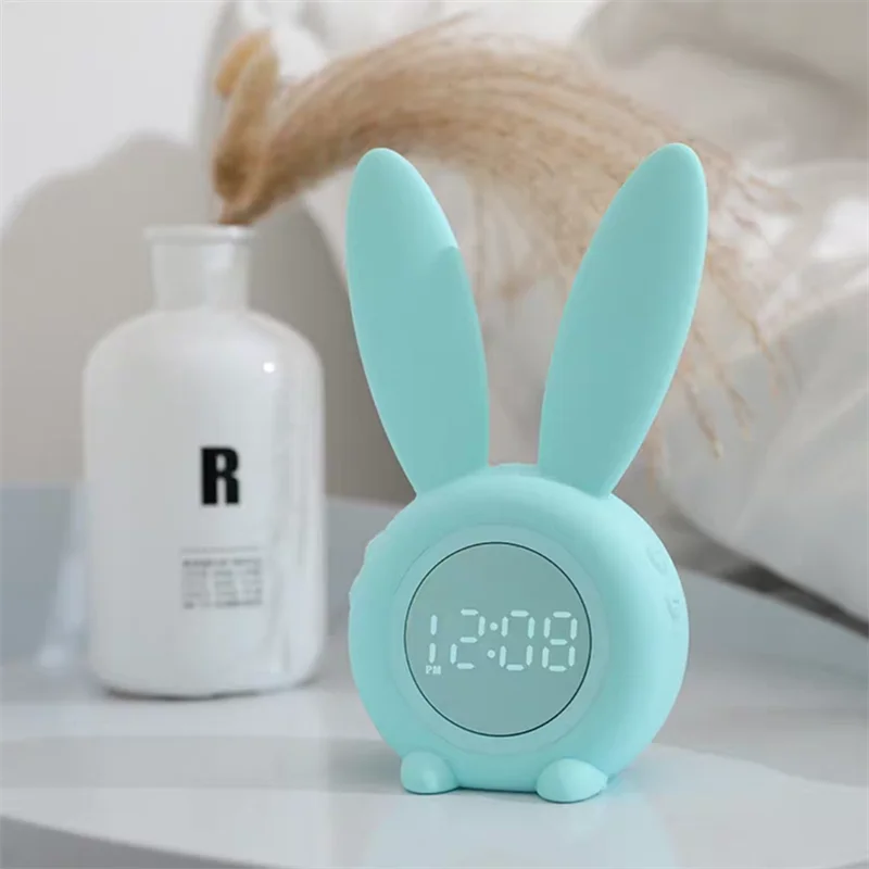wholesale USBcharge silicone soft cute rabbit shape led digital display sleeping training wake up light alarm clock