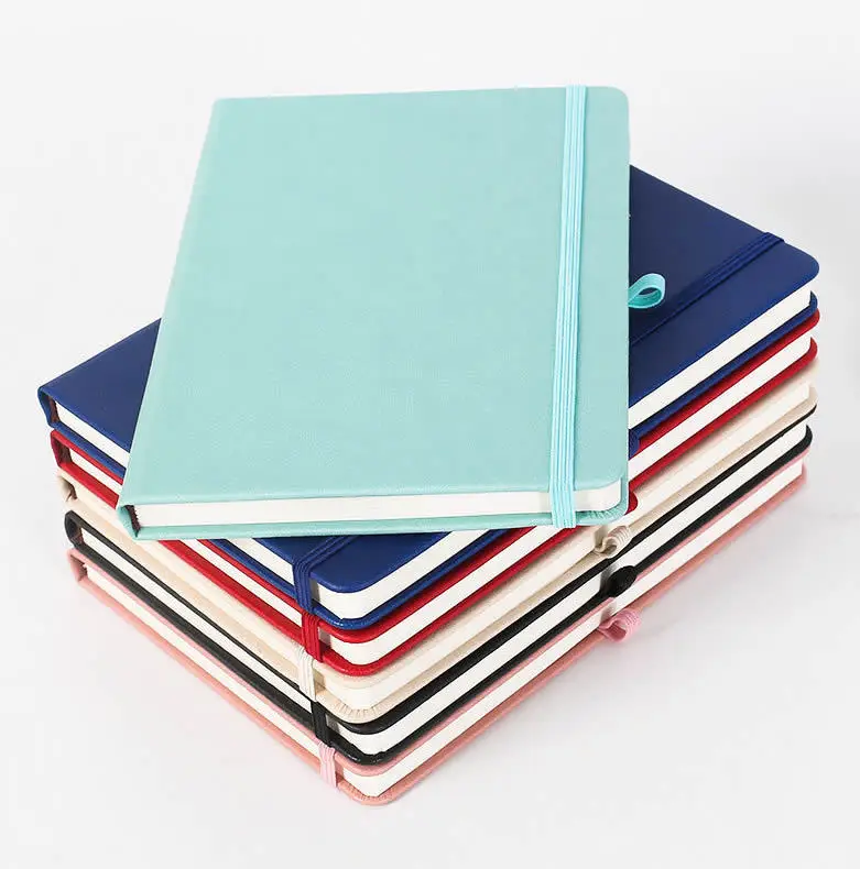 A5 custom size leather cover free LOGO strap horizontal line inner page business notebook diary