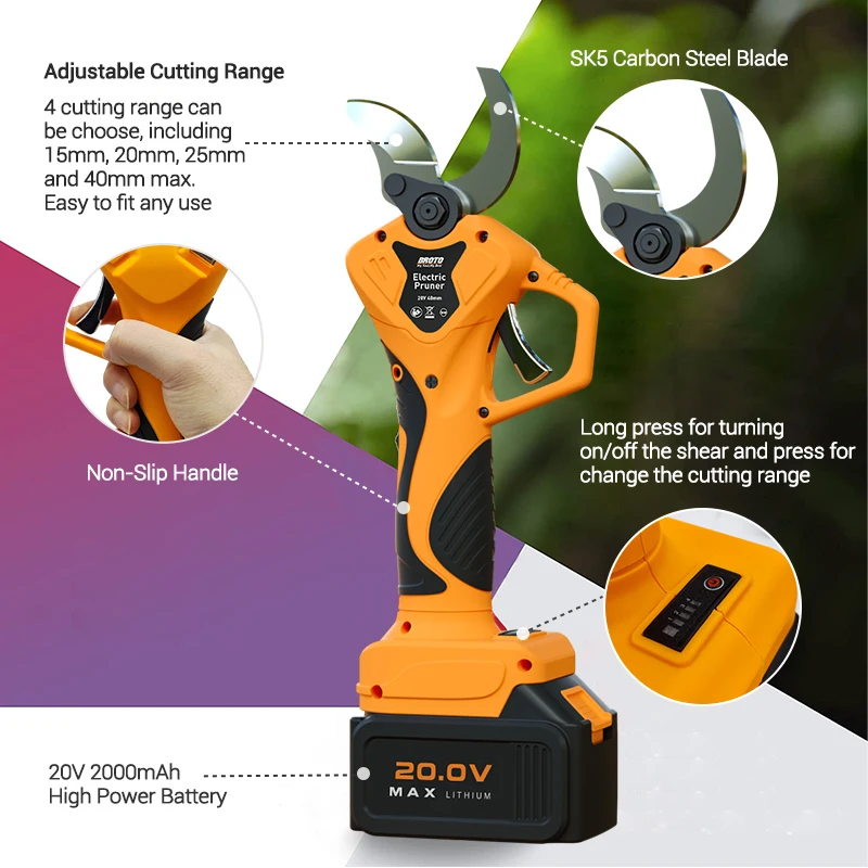 Good Price 40 mm Tree Branch Lithium Electric Cordless Pruner Shears Battery Powered Pruning Shears