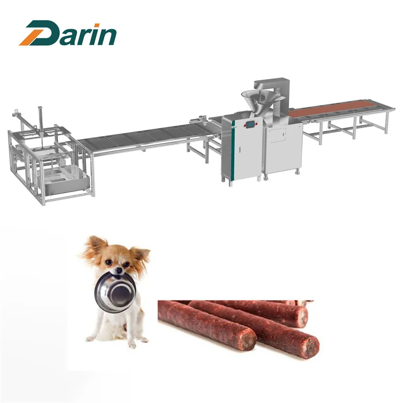 Fully automatic dog chewing meat sticks extruding cutting machine with auto tray loading system
