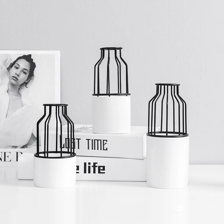 
Flower Vases Small Nordic Plant Modern Clear Cheap Decoration Gold Wedding Metal + Ceramic Flower Vases For Home Decor 