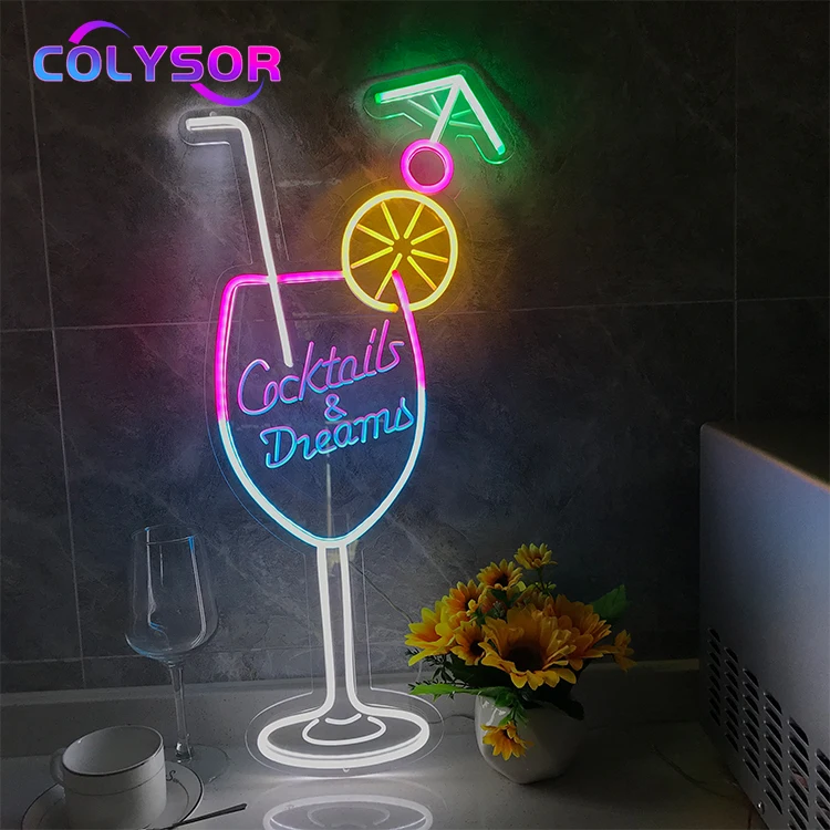 COLYSOR 2023 Popular Beer Shape Design Bar Advertising Beer Cocktail Logo Wall Light LED Custom Neon Sign Light
