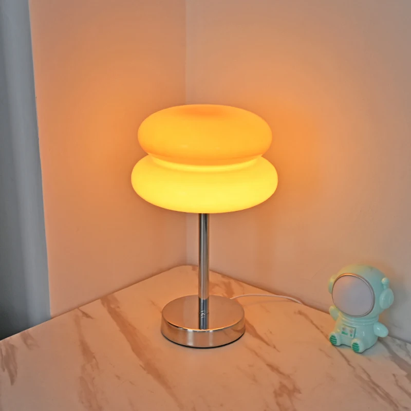 Creative Hamburger Lamp Bedroom Bedside Atmosphere Light Home Decoration Eggs Tart Table Lamp LED Glass Novelty AC Modern CN;GUA