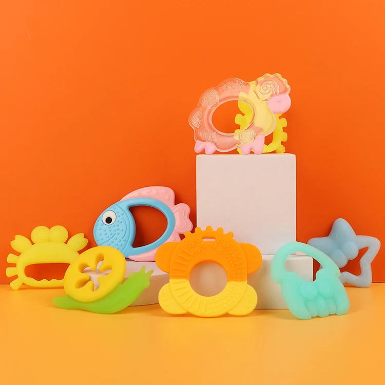 Hot Animals Shape Bpa Free Baby Silicone Soothing Teether Silicone Teething Rings Molar Infant Toys Silicone Baby Teether Set