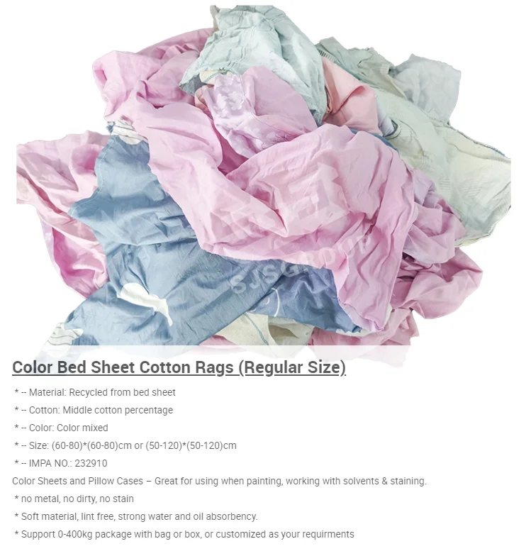 IMPA NO.232910 Recycled 10kg 100% COTTON RECLAIMED RAGS 25 LB BOX MIXED COLOR RAGS Cotton sheeting rags wipes