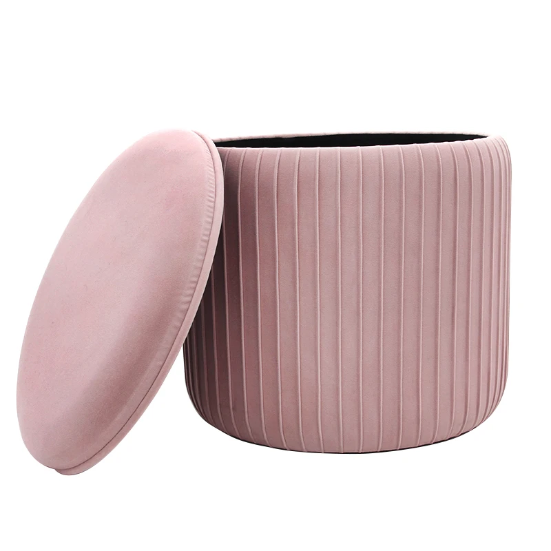 Custom french pink pouf velvet storage ottoman beauty living room stool pink velvet round pouf ottoman