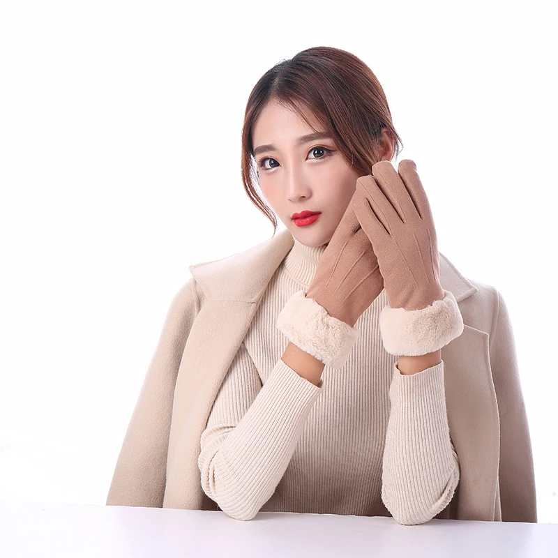 Suede gloves Three-Strand Design bike gloves cold weather gloves for lady