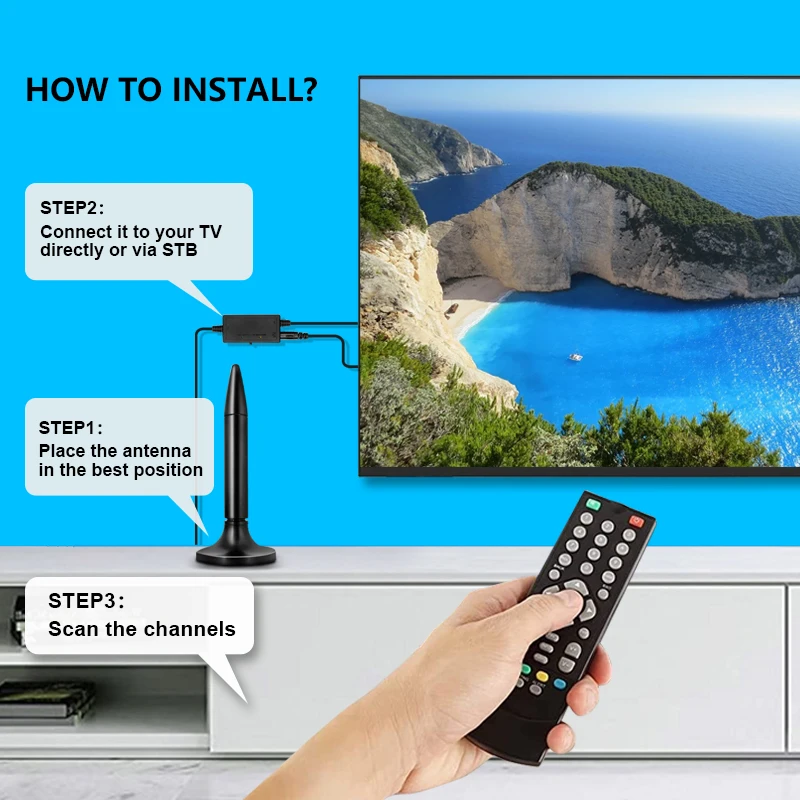 Free Sports Channel Smart Digital TV Antenna High Gain Indoor TV Antenna Cable Amplifier Signal Booster Outdoor TV Antenna