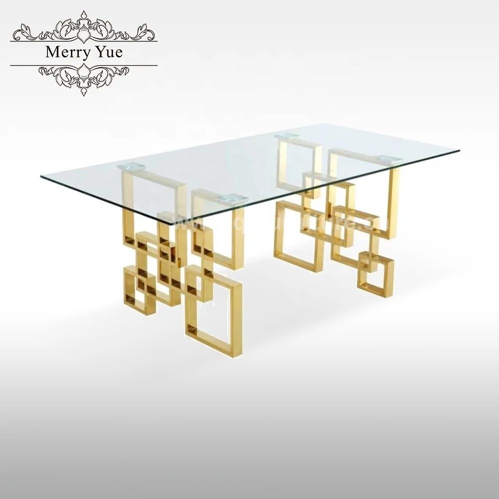 
stainless steel strong base clear tempered glass top rectangle dining table 