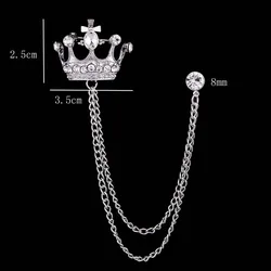 DIY jewelry badge Korean custom made crown brooch fahsion gold silver crystal tassel chain lapel pin brooch for mens suit