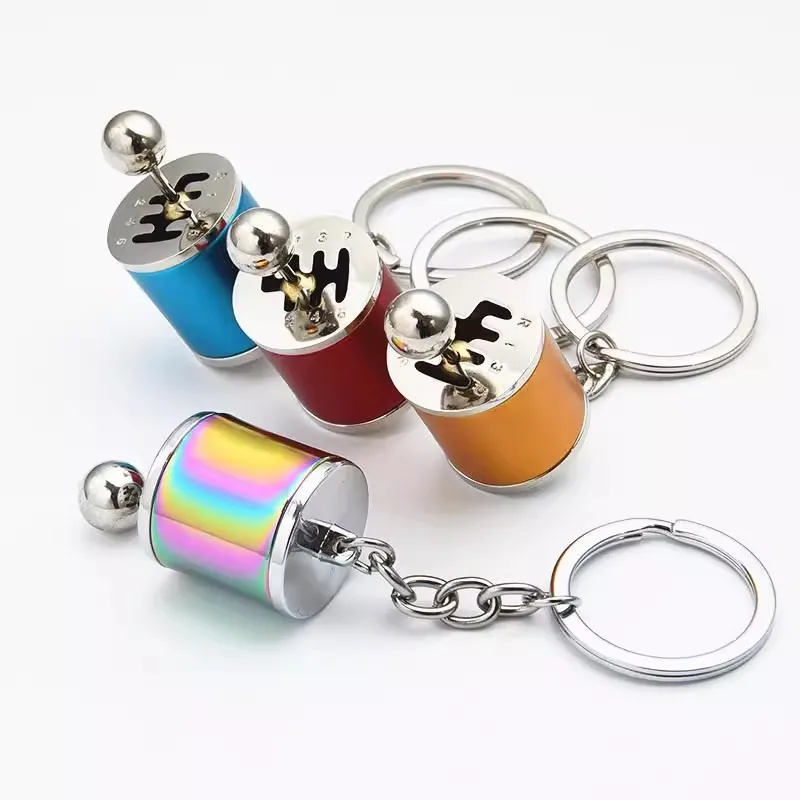Metal 6 speed gear shift keychain zinc alloy car modification keychain gear shift head keyring freely shifted