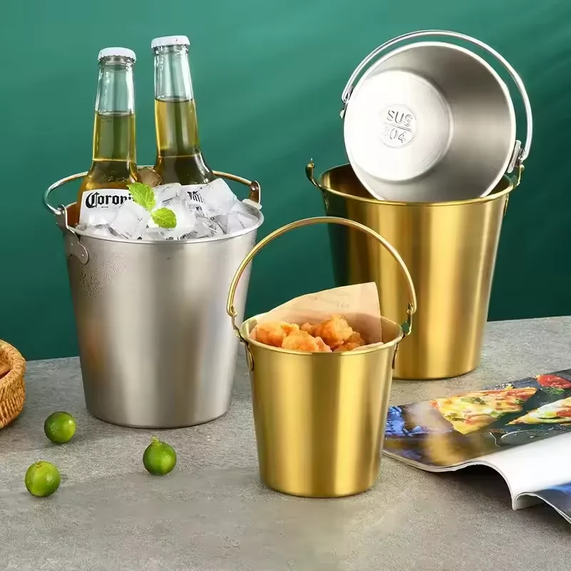 Factory Direct Luxury Gold Plated Antique Deer Handle Stainless Steel Metal Champagne Bowl Bucket Cooler Beer Wine Ice Bucket