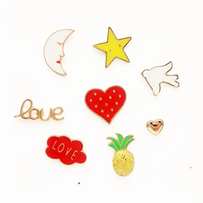 Manufacturer Custom Letter Love Little Bird Pineapple Zinc Alloy Metal Crafts Gold Plated Lapel Pin for Gift