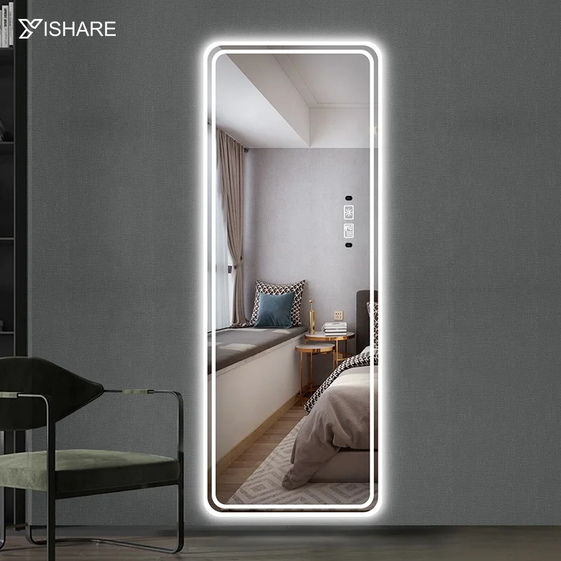 Yishare Decor Factory Direct Sale Full Body Mirror Wall Mounted Saloon Mirrors Illuminated Smart Led Dressing Mirror with Light