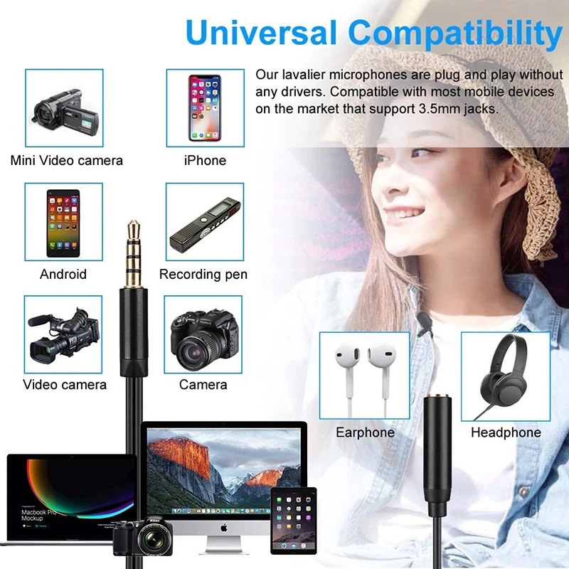 Lavalier Microphone 3.5mm headphone splitter with mic For iphone Samsung Huawei Xiaomi earplugs with mic