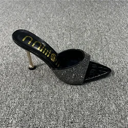 Stylish Pointed toe shoes stiletto heels slippers for women Sexy Beauty Shiny ladies slippers