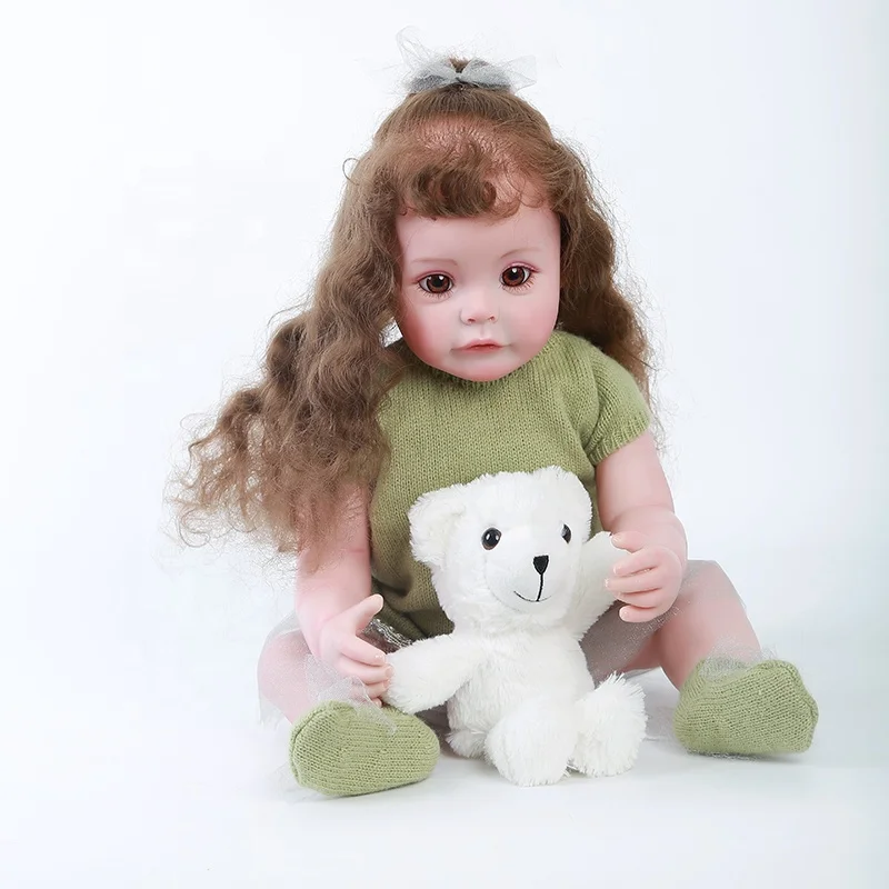 Hot Sell 22Inch/55 Cm  Beautiful Long Hair Soft Customized Lifelike Silicone Vinyl Baby Reborn Doll For Kids