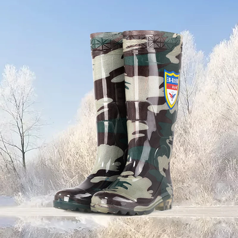 High quality wholesale labor galoshes for men in green camouflage Wellington hunting boots waterproof