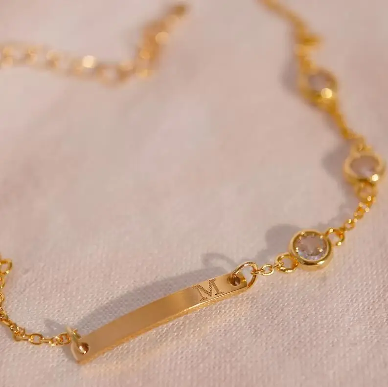 Stainless Steel Zircon Anklets Bracelet 18K Gold Plated Engravable Blank Bar Ankle Chain Foot Jewelry Anklet