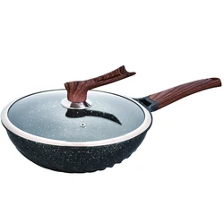 chinese 32cm/30cm die cast non stick pot set used for electric fry wok pan with wooden lid