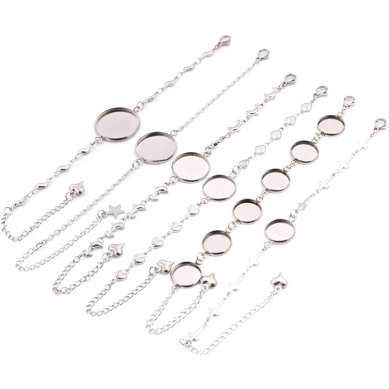 2pcs/Lot Stainless Steel Bracelet Bangle Base Blank Setting Trays Cameo 12/14/16/18/20mm High Quality DIY Jewelry Findings