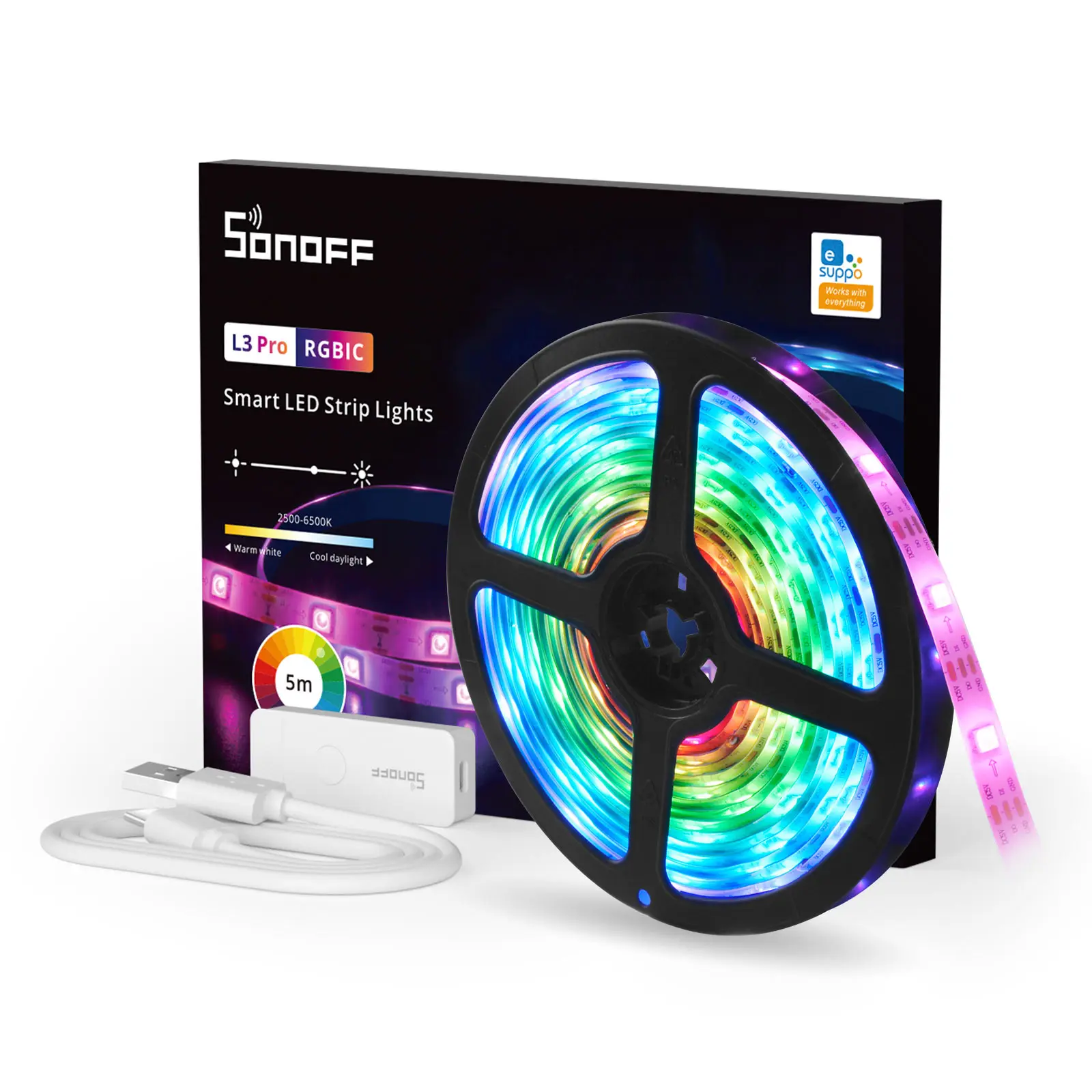 SONOFF L3 5M-P  Smart LED Light Strip RGB Bluetooth-compatible eWelink APP Voice Conrtol Works with Alexa