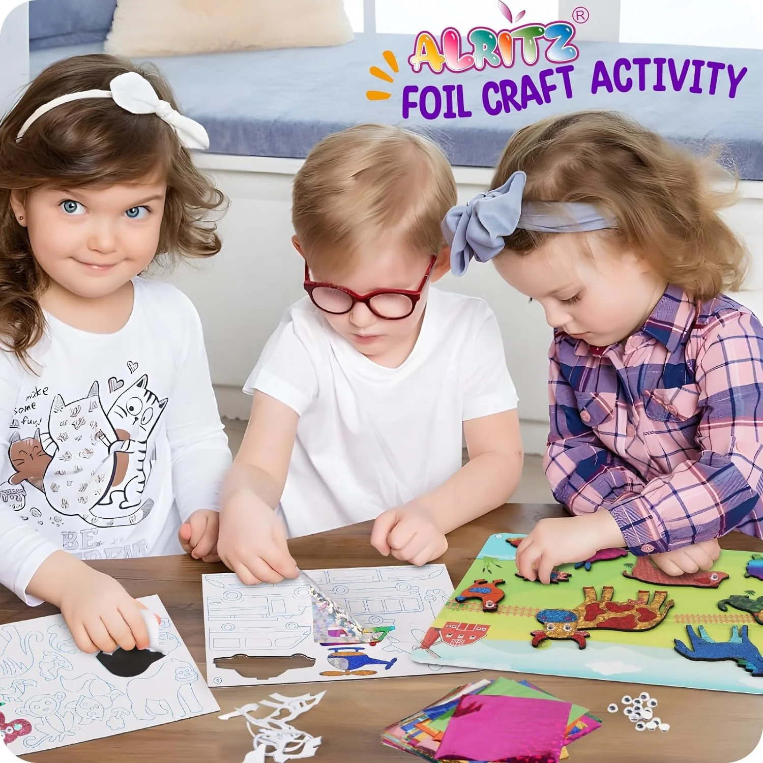 Art Kit Toys for Kids Animals Space Cars, Foil Stickers Art Craft Supplies