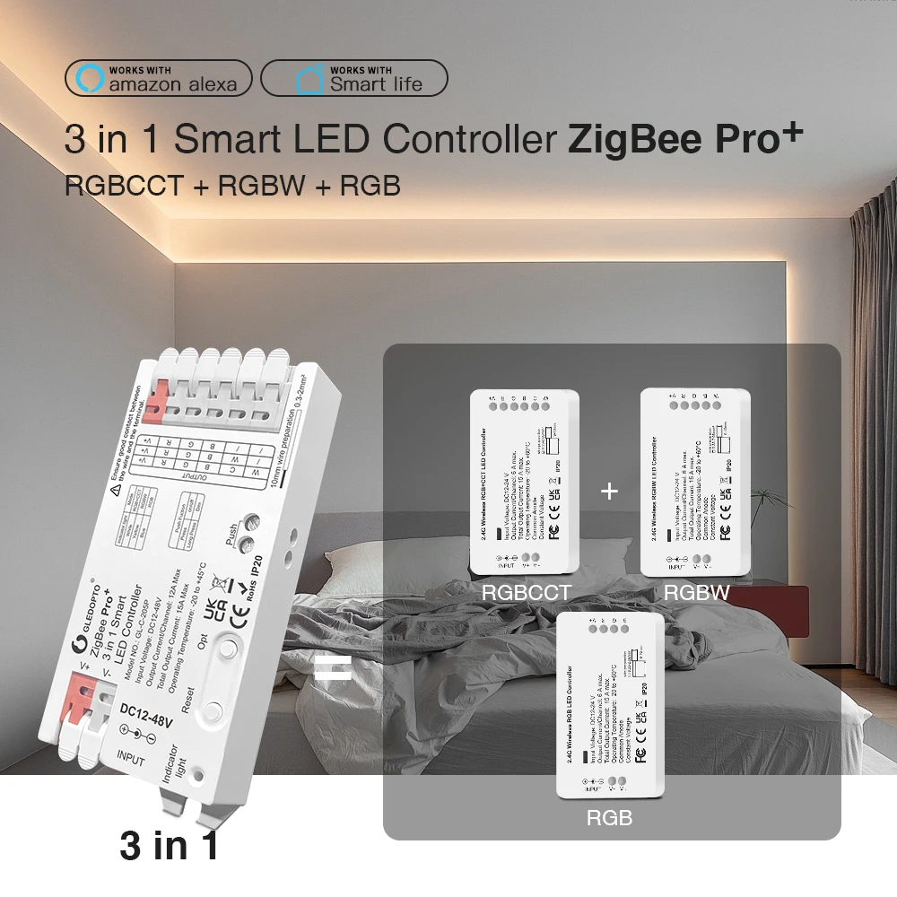 2024 New Zigbee Pro+led Controller 3 in 1 RGBCCT RGB RGBW for Magic Home DC12V-48V