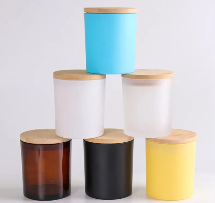 Wholesale White Glass Candle Jars with Wooden Lids  Available in Transparent, Amber Black Ideal for Making Candle