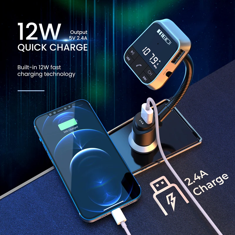 Dual USB Ports AUX Input/output TF Card Mp3 Player Hands-free Car Kit Wireless Radio Adapter QC3.0 and Smart 2.4A Portable 5.0