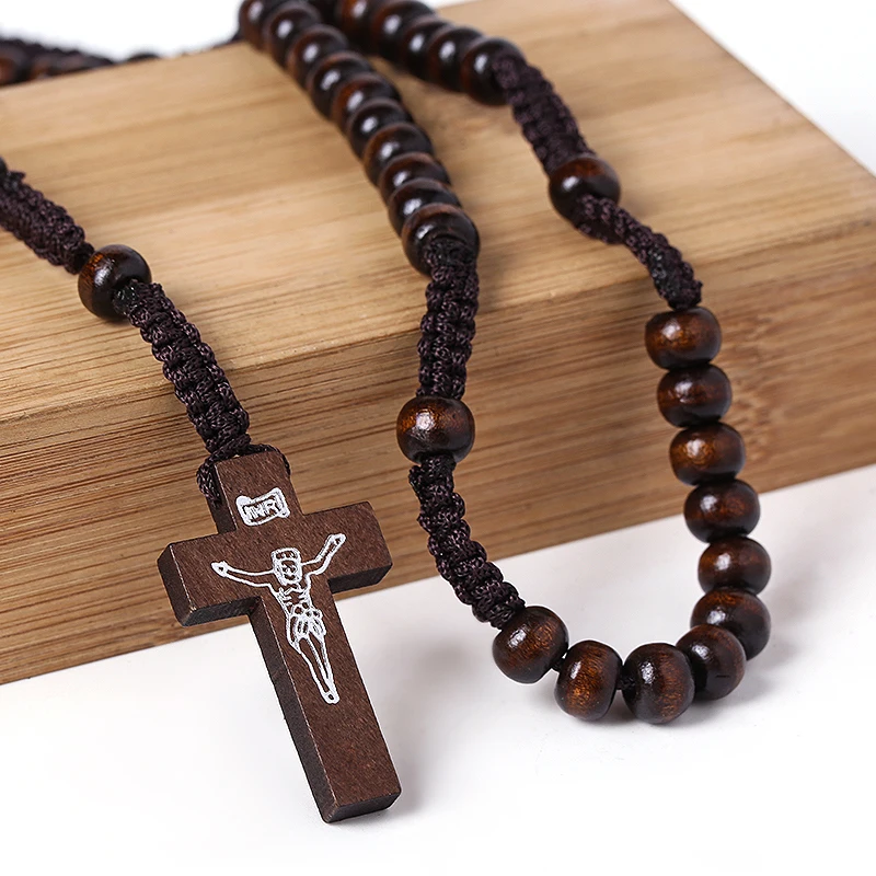 Wholesale Cross Catholic Rosary Wood amber rosary tasbeeh Muslim Islamic rosary beads jesus necklace Fashion jewelry