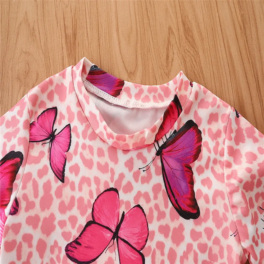2022 Hot Sale Cute Butterfly Print Suit Soft Short Biker Leopard Print Set Match Baby Little girl Shorts Outfits For Kid clothes