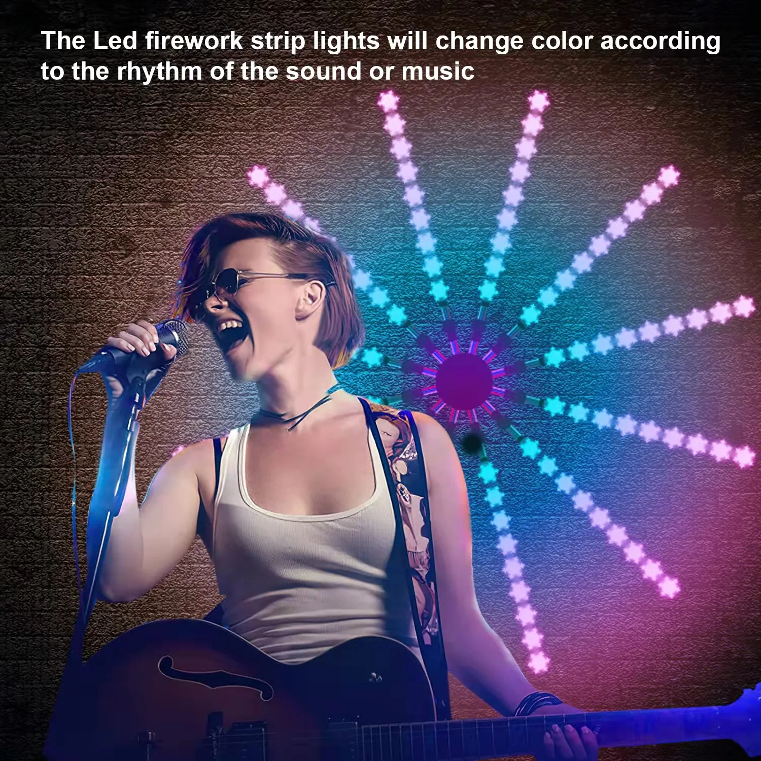 Светодиодная лента RGB с фейерверком управление звуком праздничный фейерверк свадебное рождественское музыкой полный комплект метеоритная лампа мечты