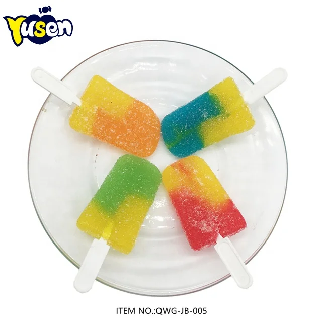 Wholesale High Quality Colorful Sweet Fruit Flavor Ice Cream Shaped Soft Jelly Lollipop Gummy Candy