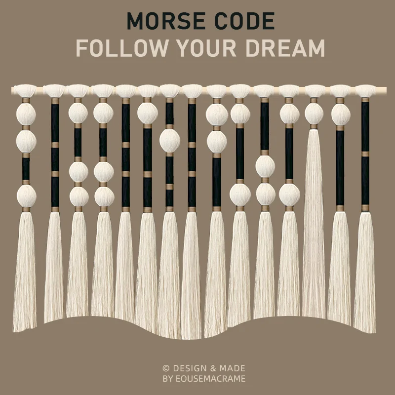 Eouse New design macrame MossCode Wall Hangs Multiple Meanings , Black gold Morsecode boho wall hanging decorations