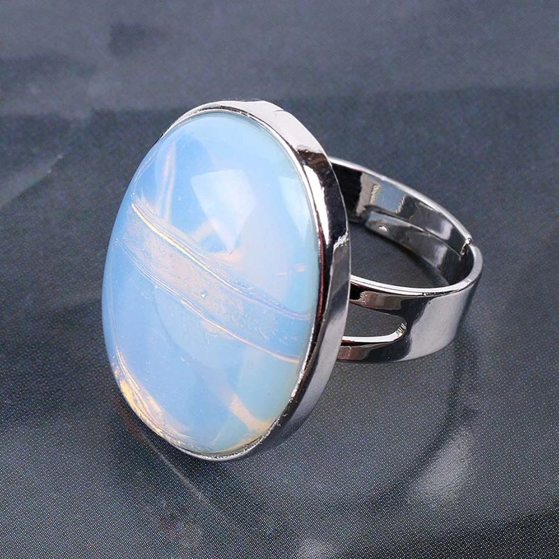 High quality oval shaped Natural Stone Adjustable Rings Healing Stone Rings for men Gemstone Jewelry Crystal Rings