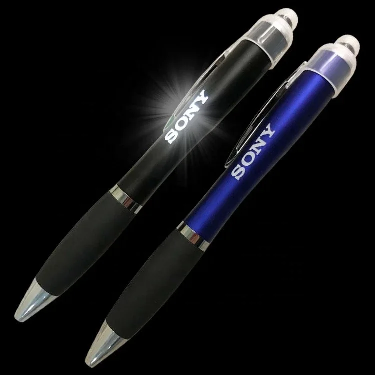 Wholesale 3 in 1 Personalized metal stylus blue ball pen multi functional promotional ballpoint pen with led light