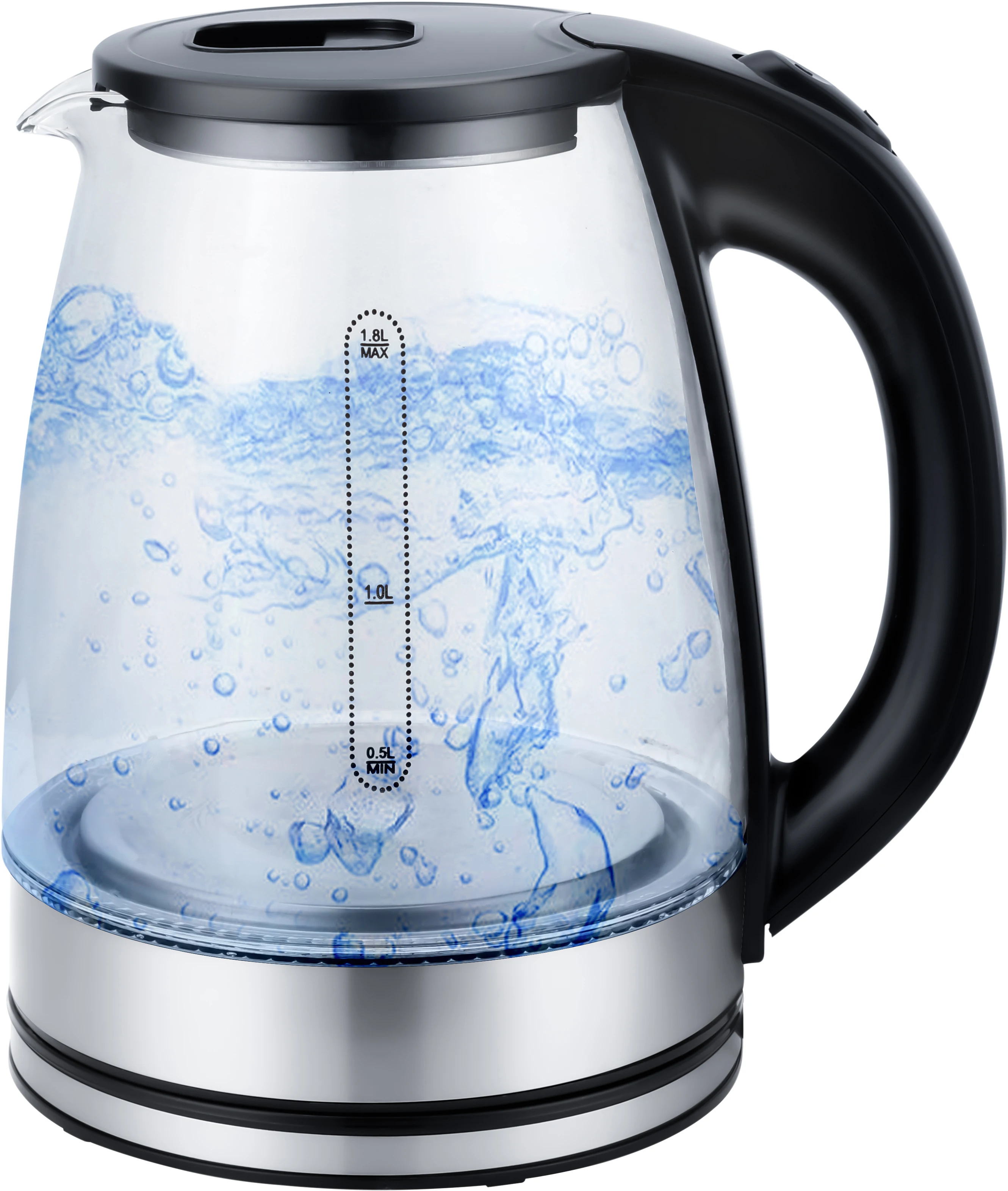 China factory Silver Transparent Black Household Hotel stainless steel tea electric glass kettle