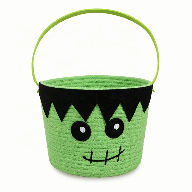 Halloween Candy Baskets Ghost Personalized Handmade Woven Cotton Rope Storage Baskets For Kids Organization Containers