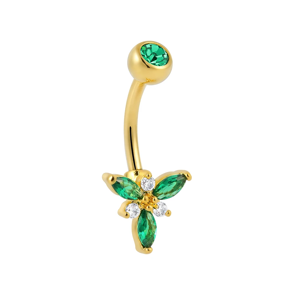 Superstar G23 titanium externally threaded belly button ring 3 emerald marquise shape zircon PVD navel body piercing jewelry