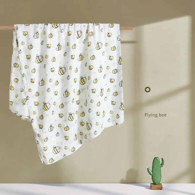 Wholesale beauty print newborn super soft muslin baby swaddle blanket bamboo cotton material absorbent super soft cover blanket