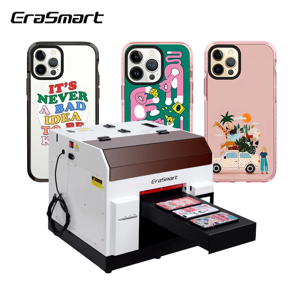 Erasmart A4 Mini Size Direct Flatbed Uv Printer  Can print Cup Pen Id Card CD PVC Glass Leather Metal Wood Phone Case